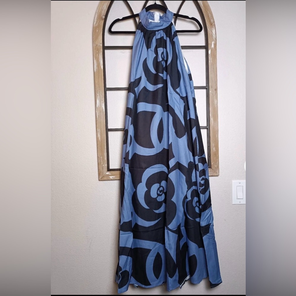 Floral Blue and Black Dress